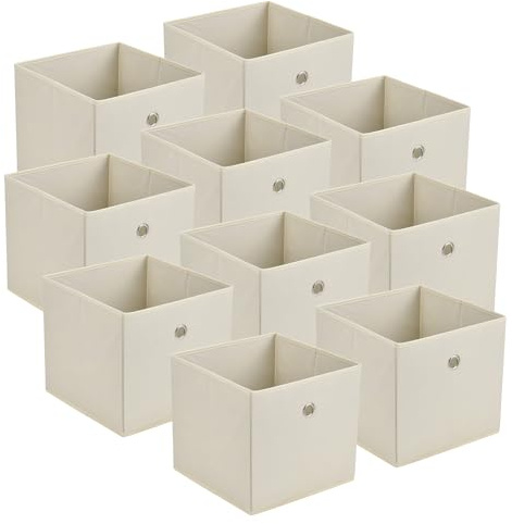 [en.casa] Faltbox 10er-Set Aufbewahrungsbox 30x30x28 cm Klappbox Organizer Vliesstoff Beige