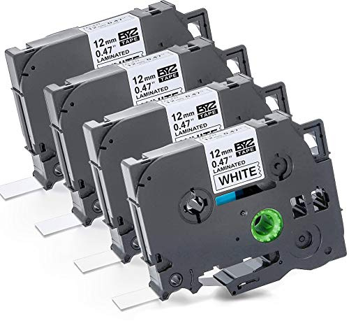 4x Schriftband Kompatibel für Brother P-touch Bänder 12mm TZ231 TZ-231 TZE231 TZE-231 P-Touch 1010 1000 s d400 h100lb 900 PTOUCH Beschriftungsband Farbeband 12mm Schwarz auf Weiß