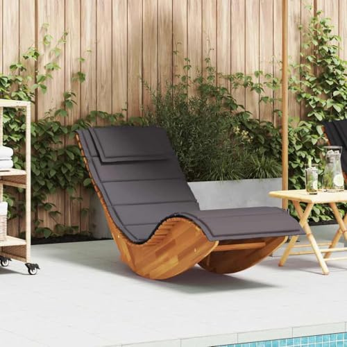 IKAYAA Gartenliege Holz Schaukelliege mit Auflage Akazieholz Garten Sauna Liege Holzliege Balkon Liege 154 x 60 x 74 cm, Dunkelgrau
