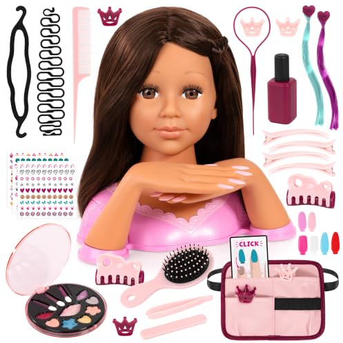Bayer Design Charlene Magic Nails Frisier- und Schminkkopf | mit Händen und Fingernägeln, Make-up, Haarzubehör, Sticker, Braun