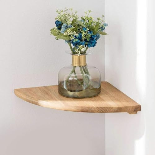 Gieanoo Eckregal Hängeregal, 18cm Eiche Massivholz Eckregal runde Enden Wandregal Holz Vintage Landhausstil Regal für Schlafzimmer Wohnzimmer Radius