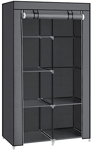 SONGMICS Kleiderschrank, Stoffschrank, 6 Ablagen, Verschiedene Aufbaumöglichkeiten, 88 x 45 x 168 cm, für Schlafzimmer, Ankleidezimmer, grau RYG84G