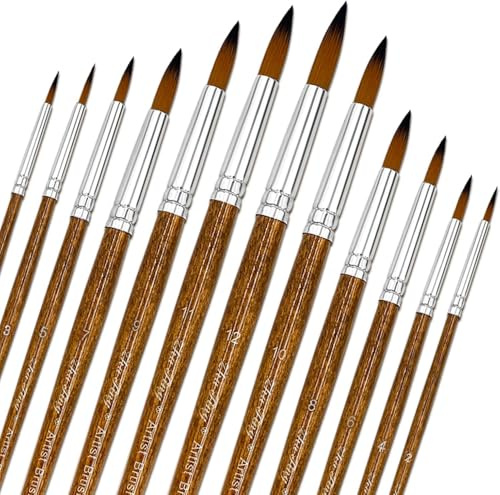 Nylon Pinsel 12 Stück Künstlerpinsel Pinsel Set Malen Nylonhaar Künstler Acrylpinsel Art Paint Brush für Aquarell Acryl Ölgemälde (Braun)