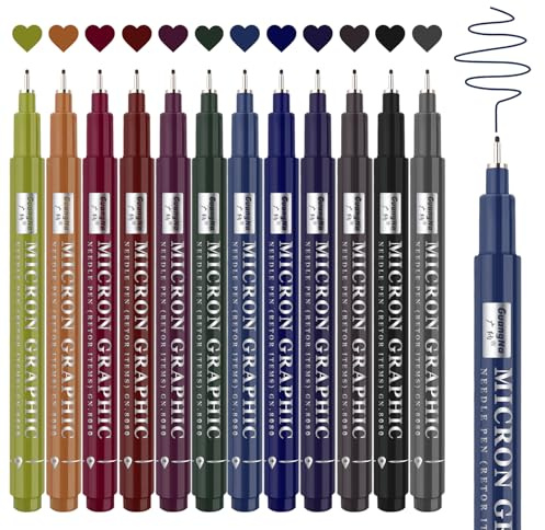 Funnasting Fineliner Stifte, 12 Farben Retro Feinliner Set (0.5mm), Handlettering Stifte Set für für Bullet Journal, Zeichnen, Sketchnoting, Schreiben, Kalligraphie und Notizen Art Supplies
