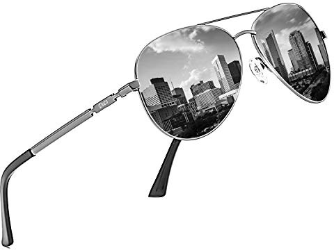 DUCO Sonnenbrille Herren Damen Pilotenbrille Polarisiert Fliegerbrille | UV400 Pilot Flieger Design, Verspiegelt Blau Schwarz Linsen, Metallrahmen für Fahren Berg Angeln DC3025K