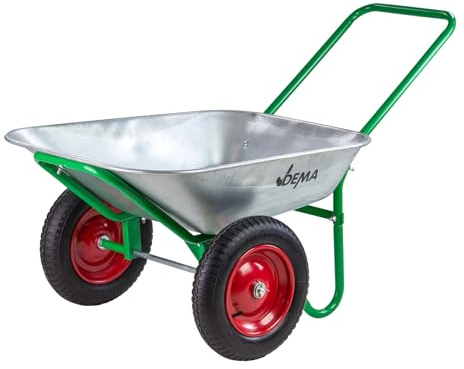 DEMA Stahl Schubkarre Duo – 2-Rad Gartenschubkarre, Robuste Schubkarre für Gartenarbeit, Transport und Baustellen