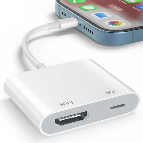 Denlane 1080P Lightning auf HDMI Adapter für iPhone iPad, Digital AV Adapter für iPhone, Video Audio Sync Bildschirm Konverter Kompatibel mit TV/HDTV/Monitor/Projector - Plug and Play