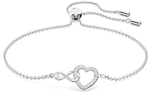 Swarovski Hyperbola Armband, Unendlichzeichen und Herz, Weiss, Rhodiniert