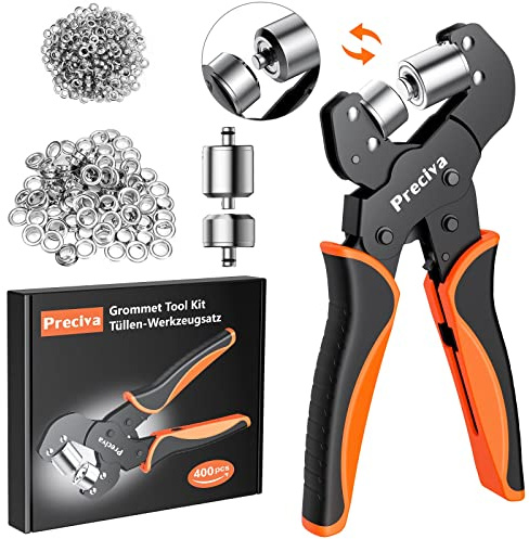 Ösenzange Set, Preciva Ösenzange Austauschbar Zangekopf Ösenpresse mit 400 Ösen (200pcs Ø6mm und 200pcs Ø10mm) für PVC-Banner, Planen, Karton