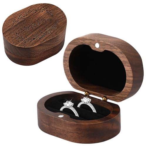 Augshy Ringbox Holz, Retro Ringhalter mit doppeltem Schlitz Valentinstag Ringschachtel Valentinstag Ringschachtel für Zeremonie, Verlobung, personalisiertes Jubiläumsgeschenk
