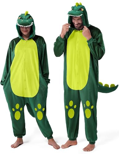 Spooktacular Creations Unisex Erwachsene Pyjama, Plüsch Onesie Einteiler Dinosaurier Tier Kostüm, Cosplay Halloween Karneval