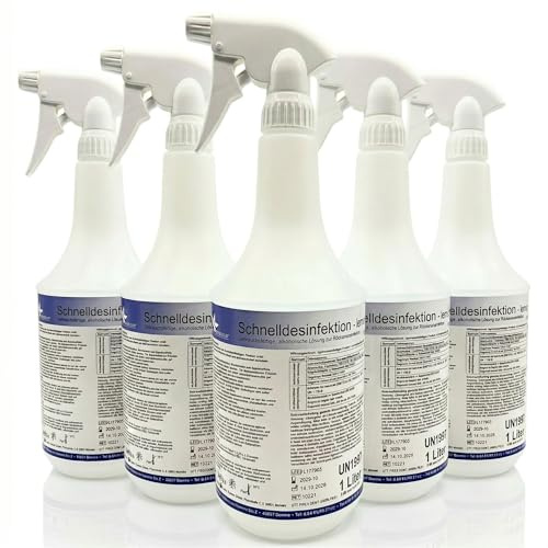 KK Schnelldesinfektion Spray Duft Lemon – Hochwirksames Desinfektionsmittel 5x 1L Flasche für Flächen & Oberflächen – Wirksam gegen Bakterien, Viren & Pilze – Ideal für Haushalt, Praxis & Gewerbe