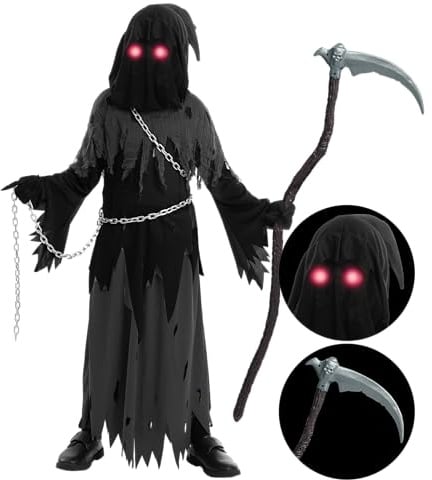 Spooktacular Creations Sensenmann Kostüm für Kinder Sensenmann Halloween Kostüm Jungen Grim Reaper Boy Costume Cosplay Outfit Halloween Party