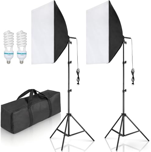 2 Stück Softbox Set Fotostudio 50cm x 70cm mit E27 Sockel 2 x 135W FotoLampe, Vollverstellbare lichtstativ, Professionelle Softboxen Set für YouTube, Tiktok Videoaufnahmen, Studio Porträts, Fotografie