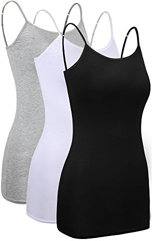 WILLBOND 3 Pieces Women Basic Long Tanks Adjustable Spaghetti Strap Camisole Top