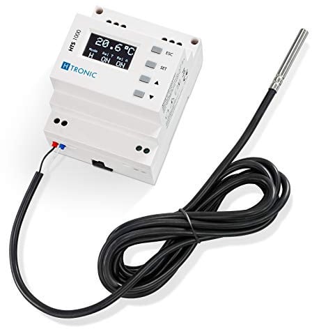 HTS 1000 Hutschienen-Temperaturschalter (Temperaturregler) mit Fühler, Kühlen & Heizen, 230 V Thermostat