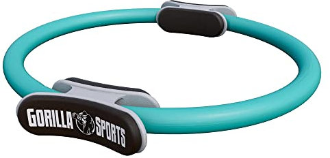 GORILLA SPORTS® Pilates Ring - Ø 36cm, Doppelgriff, Übungen + Tasche, gepolstert, Rutschfester, Superleichter, aus Gummi, Farbwahl - Pilates Circle, Widerstandsring, Yoga, Fitness, Oberschenkeltrainer
