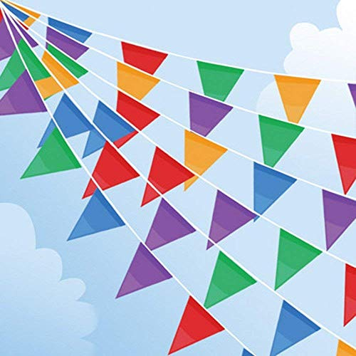 100 m Lange Wimpelkette, mehrfarbige Flaggenbanner mit 200 Dreiecksflaggen, Wimpelkette aus Nylongewebe für Geburtstage, Hochzeiten, Outdoor- und Indoor-Aktivitäten, Partydekorationen