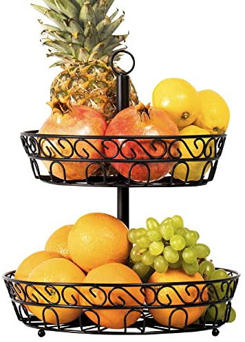 Chefarone Obst Etagere 2 Etagen Obstkorb Metall Schwarz 25&30cm | Präsentiere Frisches Obst Brötchen oder Cupcakes Stilvoll Schafft Mehr Platz auf Der Küchenarbeitsplatte