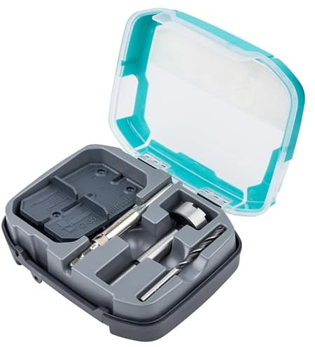 wolfcraft Scharnierloch-Set - Zur einfachen Installation von Topfscharnieren, Ø 35 mm - Bohrschablonen, Forstnerbohrer, Zentrierbohrer und Holzspiralbohrer - 4656000