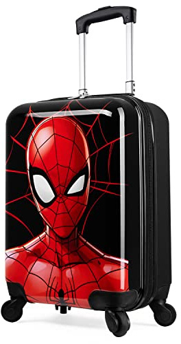 Marvel Spiderman Trolley für Kinder | Reisekoffer mit Reißverschlussfach + aufklappbarem Griff mit 4 Rollen| Maße 49 x 33 x 22 cm | Reisetrolley für Mädchen und Jungen mit viel Stauraum