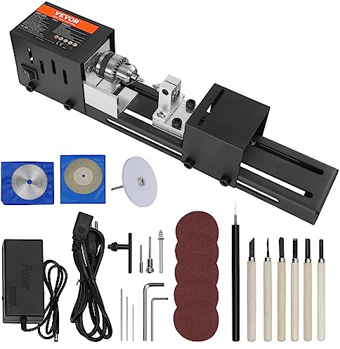 VEVOR Mini Drehbank 96W Drechselbank Max. Drehdurchmesser 70mm Drechselmaschine Spindeldrehzahl 4250–8500U/min Kopierdrechselbank mit 7-Gang-Einstellung Drehbank mit komplettem Zubehör