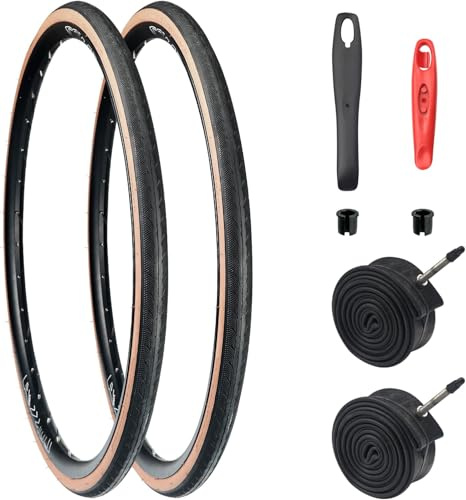 ZUKKA 2er-Pack 700C Fahrradreifen 700x32C Mantel Plus 2er-Pack 700C Schlauch 700x32C FV48mm kompatibel Rennrad 700x32C Reifen und schlauche