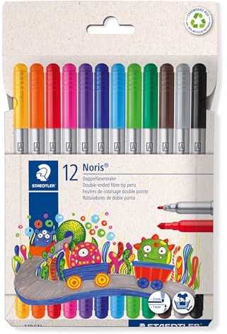 STAEDTLER Noris 320 Doppelfasermaler – 12er Set, 1,0 & 3,0 mm | Stabile Spitze, aus Textilien auswaschbar – für Kinder, 2 Breiten – Art.-Nr. 320 C12