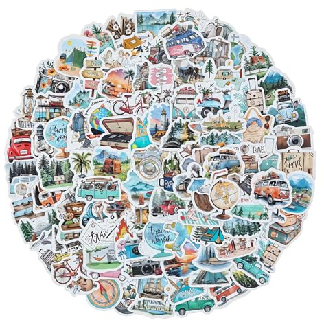 AOZUO 100 Stück Reiseaufkleber, Reise Scrapbooking Aufkleber Mini Größe Travel Stickers Journaling Aufkleber Zubehör für Notizbuch, Fotoalbum, Wasserflaschenalbum, Handyhülle, Laptop