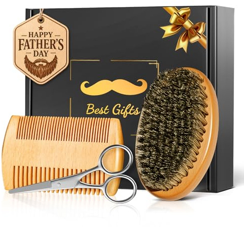 Linkax Bartbürste Bartpflege Set für Männer, mit Bartkamm Schere, Männertag Geschenke für Mann Herren Papa Opa, Geburtstagsgeschenk Männergeschenke Geschenkset Vatertagsgeschenk für Papa
