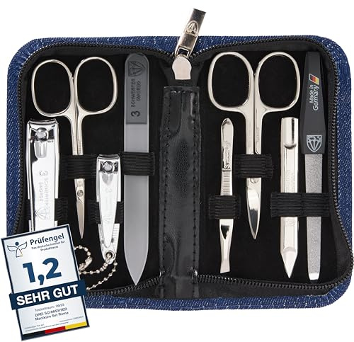 DREI SCHWERTER - Germany - Maniküreset, Nagelset, Nageletui 'Roma' | Hochwertiges Maniküre / Pediküre Set · präzise Nagelpflege-Instrumente · 8-tlg. · attraktives Etui · für zuhause & unterwegs