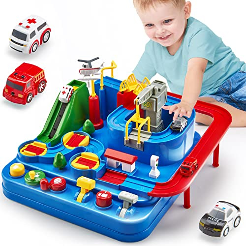 hahaland Spielzeug ab 3 Jahre, Auto Spielzeug ab 3 Jahre Junge Geschenke, Autorennbahn Abenteuer Auto Kinder Set, Feinmotorik, STEM, Montessori Spielzeug ab 2-5 Jahre Kindertag Geschenk (Groß)