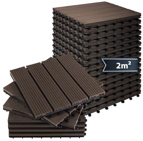 Montafox WPC Fliesen 30 x 30 cm 22 Stück / 2m² Dunkelbraun Terrassenfliesen Klicksystem Fliese Holzoptik Bodenbelag Klickfliesen Terrasse Balkon, Größe (Fläche):2 m² | 22 Fliesen, Farbe:Dunkelbraun