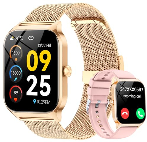 Smartwatch Damen mit Telefonfunktion, 1.85 HD Uhren mit Herzfrequenz/SpO2/Schlafmonitor/Schrittzähler, 120+ Sportmodi Fitnessuhr, IP68 Fitness Tracker, Smart Watch Kompatibel für iOS Android Gold