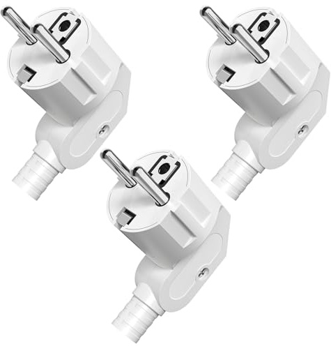 Schuko Stecker Winkelstecker 3 Stücke, Schutzkontakt-Stecker mit Knickschutztülle, Stecker 250V (16A), PABANCE Stromstecker Winkelstecker Aussen Wasserdicht, für 8-10mm Kabel, Weiß