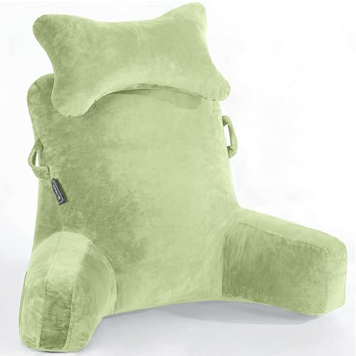 SLIGUY Lesekissen, Extra groß 78,7 cm,Bettruhekissen mit Abnehmbarer Nackenrolle und Armen zum Sitzen im Bett oder auf der Couch, Rückenlehne für Erwachsene, Lesekissen zum Lesen, Fernsehen,Grün