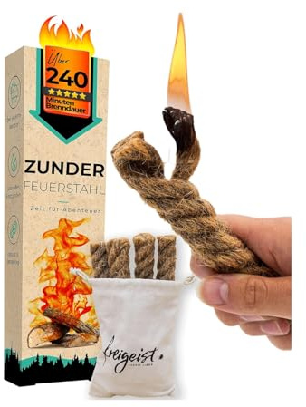 freigeist® Zunder für Feuerstahl – Feueranzünder Outdoor Jute Survival | Wachsgetränkte Jute (Fat Rope) | Dauer Streichholz | Feuerstein Anzünder | Outdoor Feueranzünder | Zunder für Feuerstahl Holz