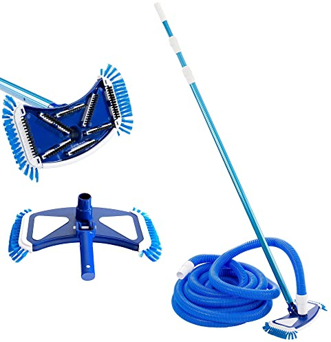 Arebos Poolbürste | Poolreiniger | Pool| Bodenreiniger | Saugbürste | Teleskopstange | Poolsauger mit Schlauch | Sauger für Poolboden | manueller Poolsauger