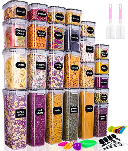 NEFLSI 25er Vorratsdosen Set mit Deckel, 9x0.8L+6x1.4L+5x2L+5x2.8L | Aufbewahrungsbox Küche Organizer Kunststoff Frischhaltedosen für Spaghetti,Mehl,Müsli,Cornflakes