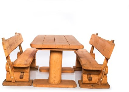 Mega Holz Gartengarnitur Rustikal Pinie Lasiert 200 cm - Aus heimischer Kiefer - Fertig montierte Sitzbank für Terrasse, Garten & Balkon mit Rückenlehne - Zeitloses Design, wetterfest & pflegeleicht