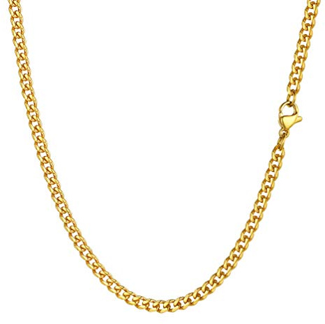 PROSTEEL Herren Kette Collier 18k vergoldet 46cm/18 in. Panzerkette Halskette 3mm breit kubanische Gliederkette Hip Hop Link Chain Necklace Modeschmuck Accessoire für Männer Frauen