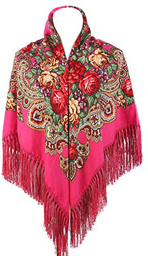 Gudessly Traditioneller Schal für Damen, mit Quaste, Fransen, Halstuch, Kopfschal, Retro-Schal, Blumenmuster, Poncho-Druck