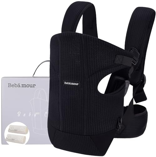 Bebamour Babytrage Vorder und Rückentrage mit 2 Schulterlätzchen, Black