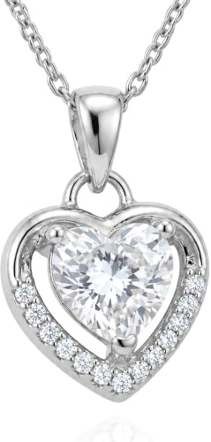VICKWOOD Herzkette Damen Halskette Silber 925 in Gold/Silver/Rosegold mit Herzanhänger für Frauen Blau/Weiß/Rot/Pink Zirkonia Damen Schmuck Ketten Geschenk für Freudin