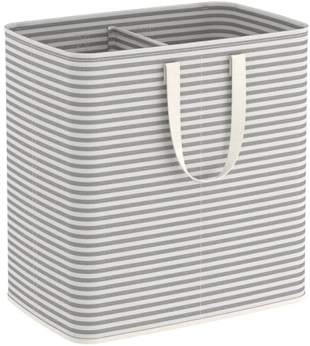 Lifewit 105L Wäschekorb 2 Fächer, Großer Wäschesammler, Faltbare Wäschebox, Wäschesortierer/Aufbewahrungsbox mit Griffen für Kleidung, Handtücher, Spielzeug, Grau