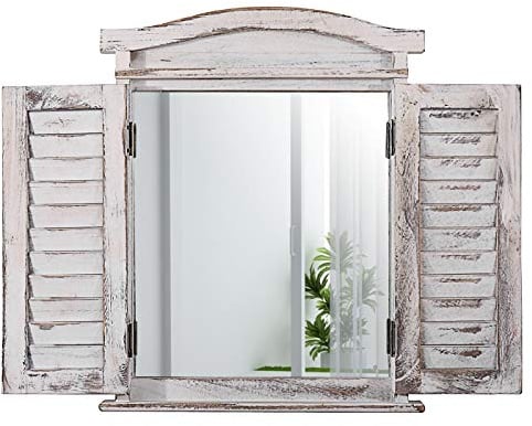 Mendler Wandspiegel Spiegelfenster mit Fensterläden 53x42x5cm - weiß Shabby