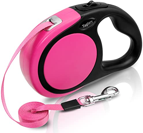 Taglory Hundeleine 5m Rollleine für Kleine und Mittelgroße Hunde, Einziehbare Hundeleine mit Anti-Rutsch Griff & Sicherem Bremssystem, Rosa