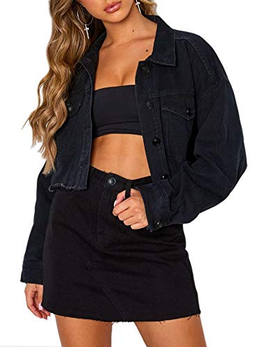 Deslimale Damen Oversized-Jeansjacke