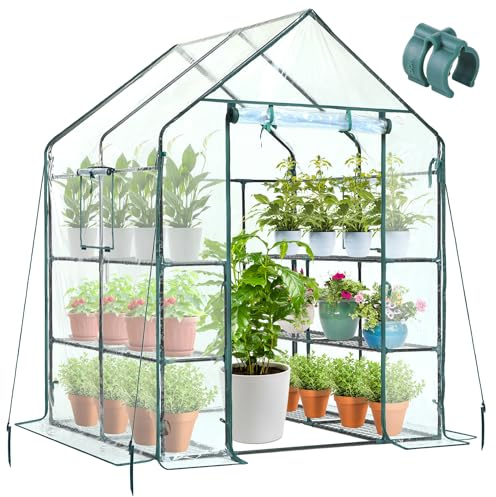 Ohuhu Gewächshaus Foliengewächshaus 3 Tiers 12 Regale | Winterfest & Stabil | Tomatengewächshaus für Pflanzen mit PVC-Abdeckung | Tomatenhaus für Garten 145x145x195 cm Transparent