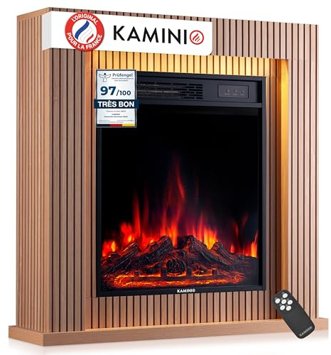 KAMINIO Elektrokamin Matti - Elektrischer Standkamin mit Heizung, 3D-Flammeneffekt, LED-Ambientelicht, Fernbedienung - 32 Zoll (Paneel)